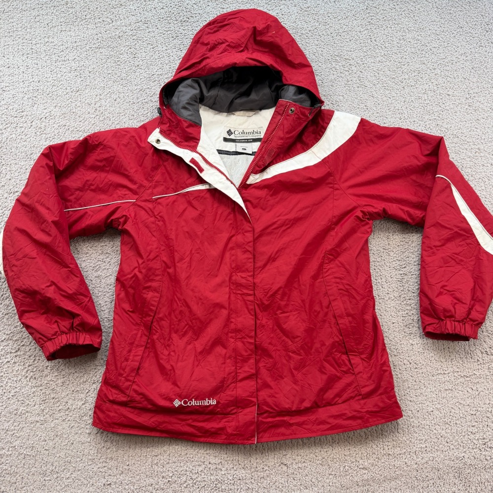 Columbia Womens Red White Colorblock Ski Jacket Hooded XL5916 Size L